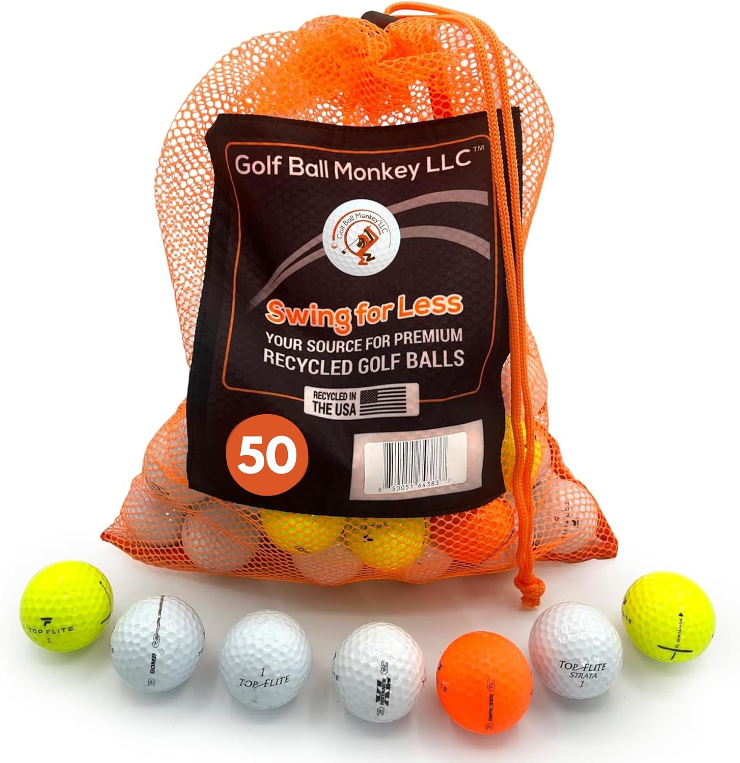 Golf Ball Monkey Cheap Recycled Top Flite Golf Balls Multicolor 50 Pack in Good Condition w/Mesh Bag - Used Top Flite XL Golfballs, Hammer, Empower, More - Used Top Flight Balls for Men & for Women