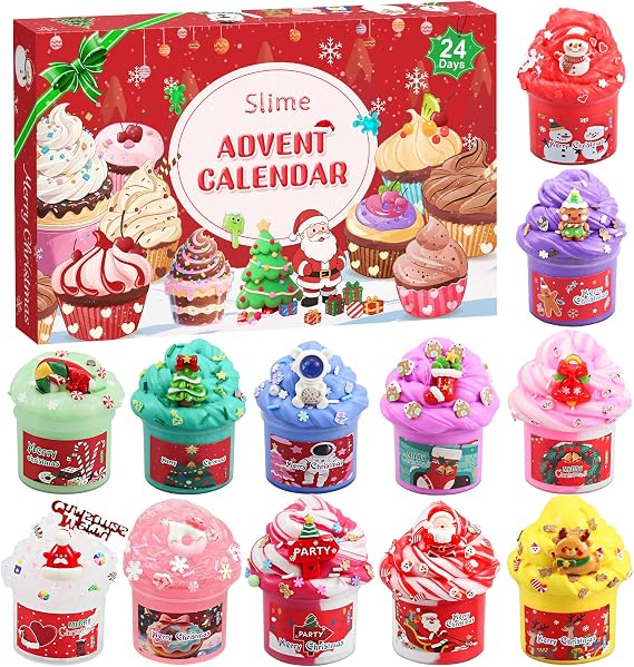 Slime Advent Calendar 2026, Christmas Countdown Calendar 24 Days, Different Butter Cloud Fluffy Slime DIY Kit for Girls and Boys, Non-Sticky and Safe