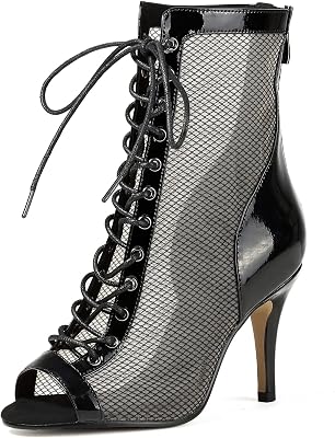 Professional Dancing Heels for Womens, Lace-Up Mesh Jazz Shoes,Zipper Peep Toe Booties,Pole Dance Boots