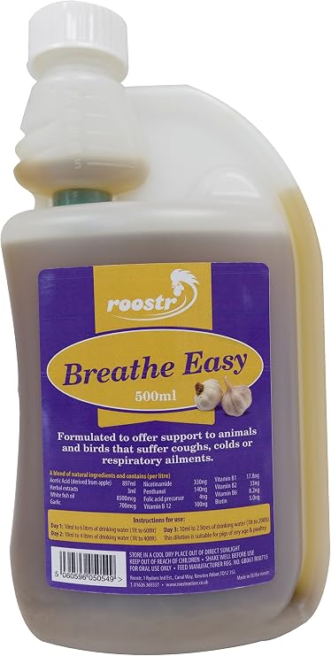Roostr 500ml Respite Breathe Easy - Help Coughs and Colds for Chickens, Poultry, Pigs Hatching Eggs