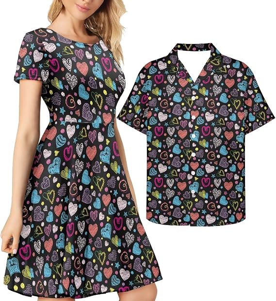 AmzPrint 2 in 1 Couples Outfits Anniversary Wedding Party Holiday Outfits Casual Couple Matching Clothing Set