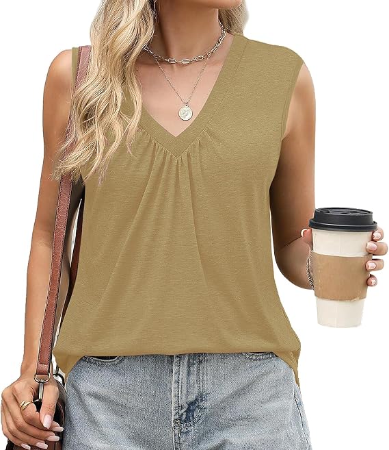 Women Tank Tops V Neck Sleeveless Tops Soft Basic Casual Loose Fit Tops