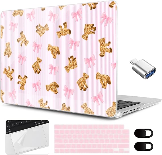 MEEgoodo Case for M5 MacBook Pro 16 inch Case 2026 2024 2023 2021 with M5 M4 M3 M2 M1 Pro/Max Chip, Fit Model A3429/A3428/A3403/A3186/A2991/A2780/A2485, Bear&Cute Ribbon