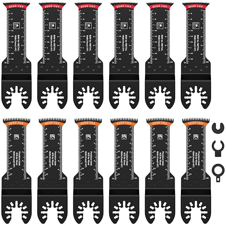 12Pcs Extra Long Oscillating Saw Blades, Curved Edge Bi-Metal Oscillating Multitool Blade, Japanese Teeth Multitool Blades, Oscillating Tool Blade, Multitool Blades Precise Cut