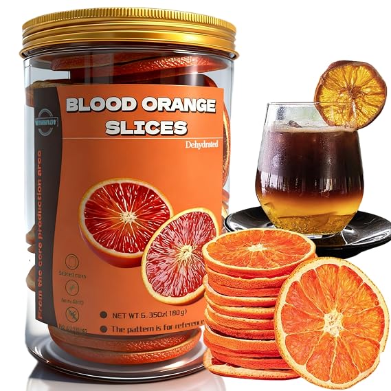 Blood Orange Slices (6.35 oz/180 g) Dehydrated Dried Blood Orange Slices | Dehydrated Blood Orange For cocktail garnishing and baking Packed in resealable jars Dried orange slices