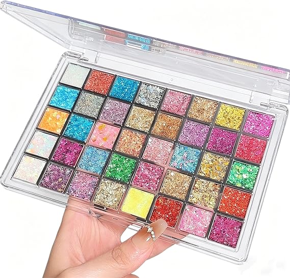 Glitter Eyeshadow Palette, 40 Colours Glitter Eyeshadow White Silver Pink Purple Green Blue Sparkly Eye Make Up Palettes, Colourful Eye Shadow Pallets for Women, Long Lasting Shimmer Eyeshadow