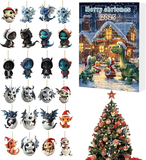 Christmas Pendant Countdown Calendar 24-Pendant Dragon Countdown Calendar | 2D Flat Seasonal Scene Props for Mantel Tree Window Backpack