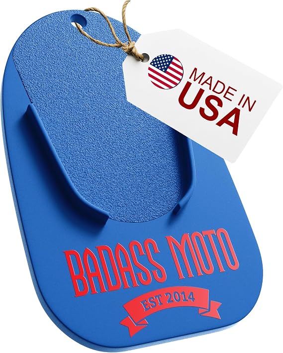 Badass Moto Motorcycle Kickstand Pad Plate, Kick Stand Puck, Blue, USA Made | Kickstand plate coaster for Harley, sport bikes & cruisers; 3x5 motorcycle stand pad for grass, dirt or hot pavement parking
