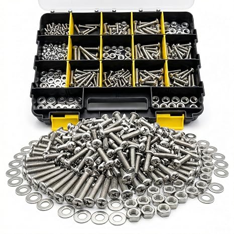 1575 PCS Nuts and Bolts Assortment Kit, Bolts and Screws, Phillips Pan Head, Flat Head Screws, Assorted Nuts, Bolts, Washers, 304 Stainless Steel, Organizer Box