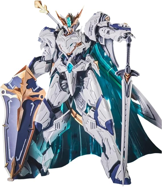 SNAA Titan Greatsword Tristan-SC-002 The Round Table Knights Mecha Action Figure Model Kit with Teal Cloak & Dual Weapons, Self-Assembly Collectible Set, 16CM,Age 15+