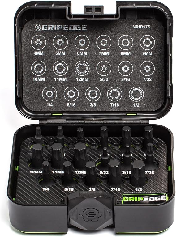 Grip Edge Tools | 17-PC - Master 3/8" Drive R.P.T. Impact Hex Driver Set | Sizes 4-12MM & 5/32-1/2"| Made With S2 Steel | Includes Premium Plastic Case With A Foam Insert |