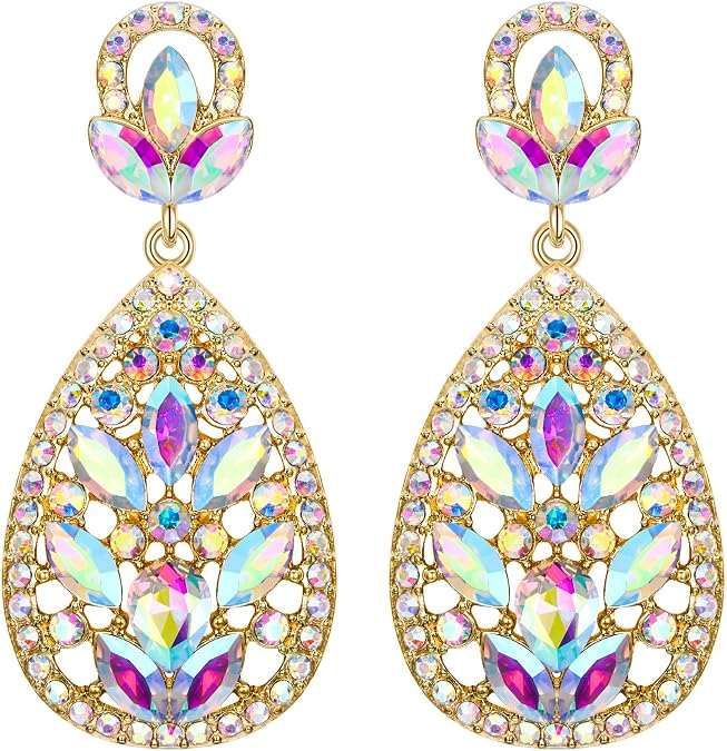 EleQueen Women's Wedding Bridal Crystal Bohemia Pageant Earrings | TearDrop Crystal Chandelier Dangle Earrings for Bride Bridesmaid, Prom Jewelry for Wedding