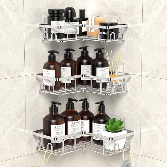 Corner Shower Caddy, Stainless Steel, Silver, 3-Pack
