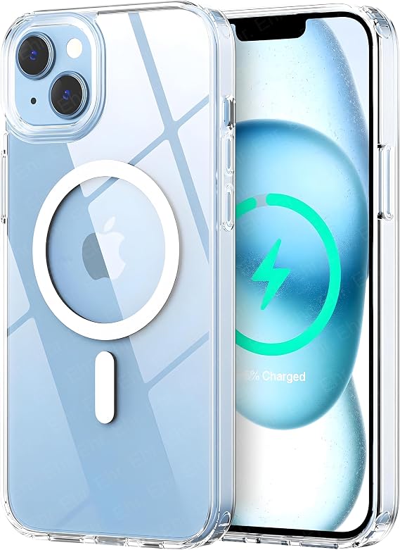 Ehr. Transparent Case with Magsafe Wireless Charging Feature with iPhone 13/14 Compatible Camera Protection (Transparent, iPhone 13)