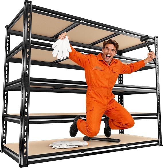 REIBII 3080LBS Garage Shelving for Warehouse, 5 Tier Heavy Duty Shelving | 48"W x 24"D x 72"H, 5-Tier Adjustable Shelves, Freestanding, Solid Steel Frame, Rust-Resistant, Tool-Free Easy Assembly
