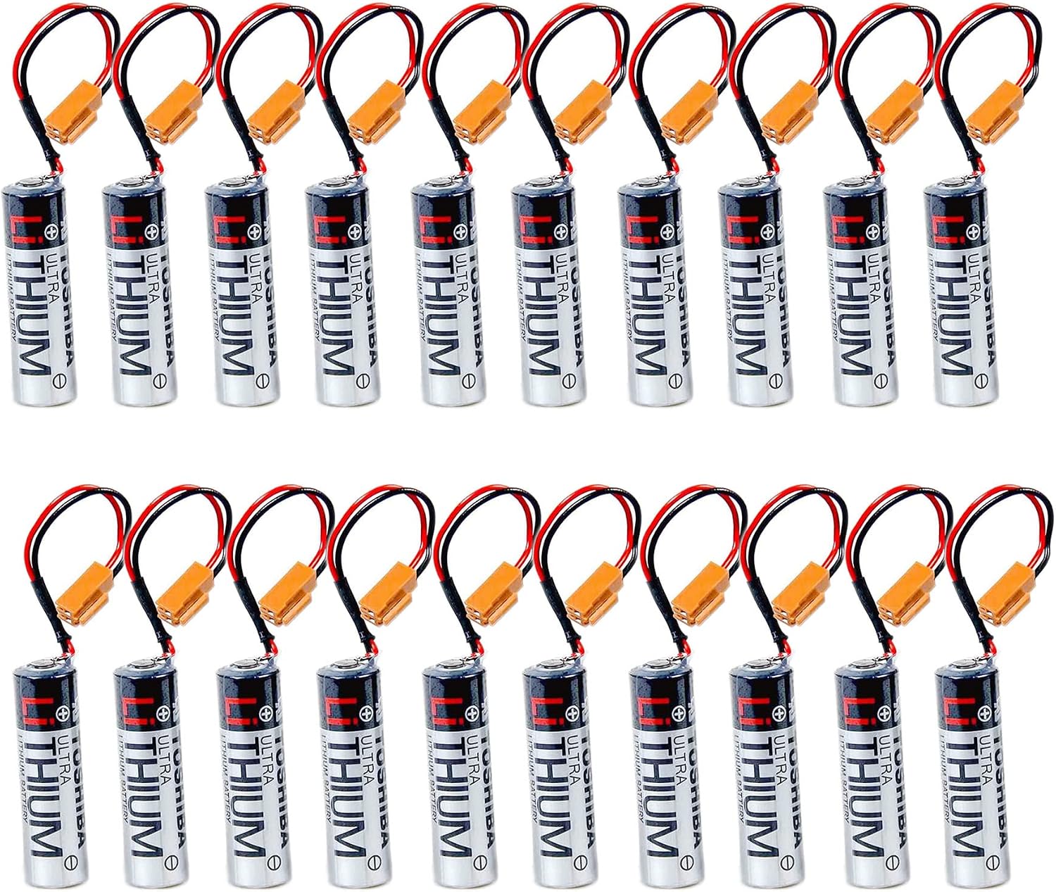 20PCS ER6V3.6V 2400mah Lithium Battery Compatible with Toshiba PLC Battery ER6VC119A119B with Brown Plug