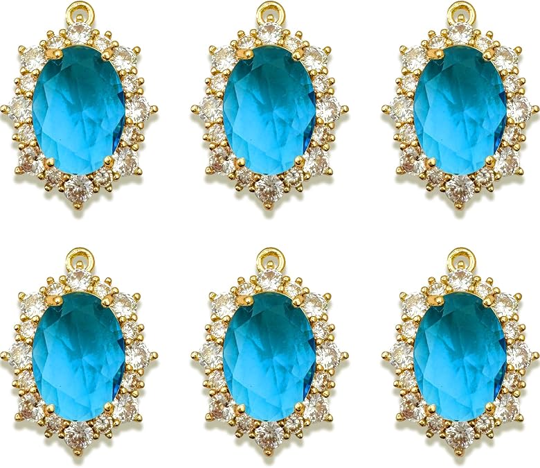 Zirconia 6Pcs Round Ellipses Charms Crystal Gold Plated Brass for Jewelry Making Bracelet Necklace Earring Pendant Craft Supplies DIY Accessories