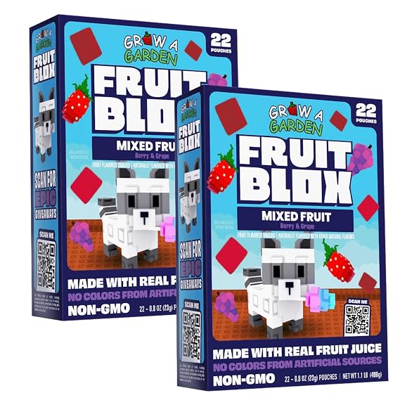 Fruit Blox Mixed Fruit Snacks, Grow a Garden, Berry & Grape, Non-GMO, 22 Pouches per Box, 2 Boxes