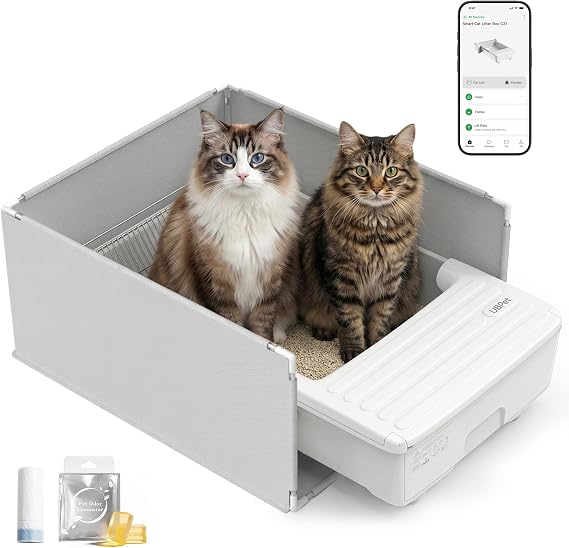 UBPET Self Cleaning Cat Litter Box, Open Top Automatic Litter Box with APP Monitoring, Anti-Pinch Safety & Odor Control, Ideal for Multi-Cat Households
