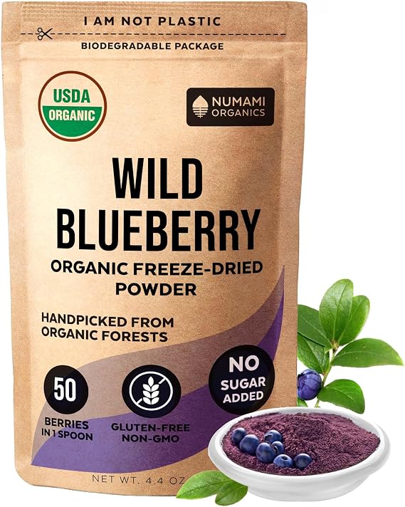 Wild Blueberry Powder Organic, USDA Certified, for Smoothies, Baking and Flavoring, Rich in Antioxidants, Organic Blueberries are Handpicked from Nordic Forests and Freeze Dried