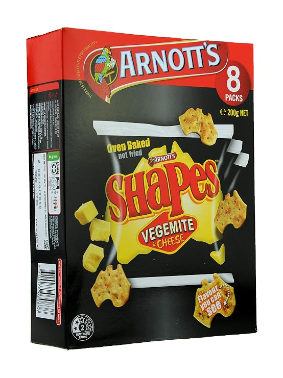 Arnott's Shapes, Vegemite & Cheese, 8 Pack, Oven Baked Not Fried