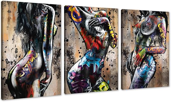 Novatique Sexy Wall Art Nude Art Wall Decor Abstract Woman Pictures Wall Decor Naked Girl Posters Sexy Art Painting Canvas Print for Living Room Bathroom, 24" x 36" x 3Pcs