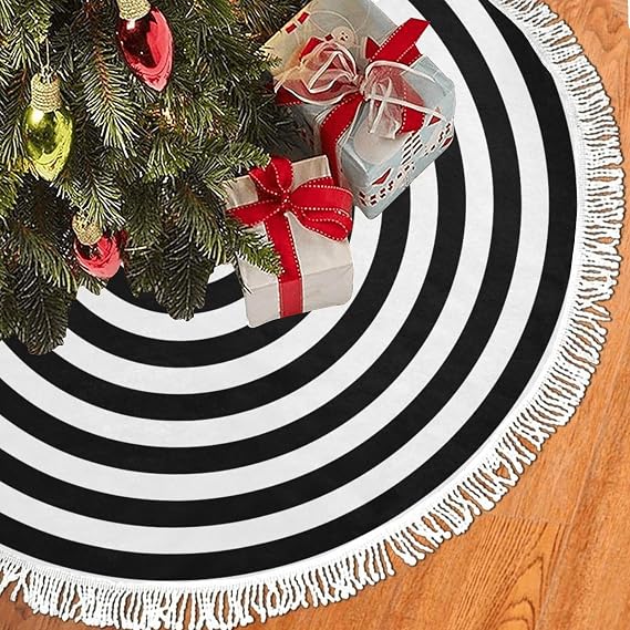 5 ft Black and White Halloween Christams Tree Skirt Tassel Lace 60