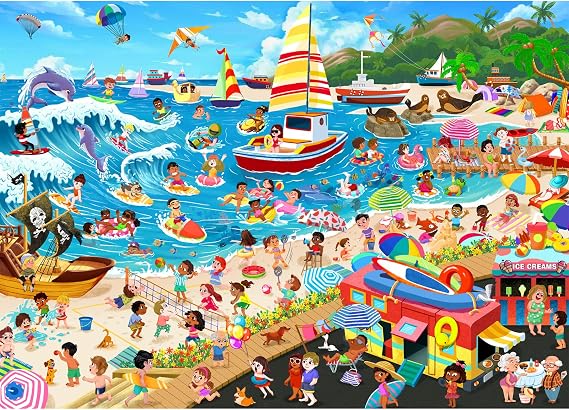 Jigsaw Puzzles for Adults 1000 Pieces, Beach Day with Poster Interlock Perfectly Letter on Back No Dust, Home Decor Toy for Men Women Elders Seniors (27.5"x19.6")
