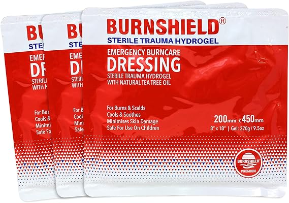 Burnshield Sterile Emergency Burn Hydrogel Foil Sealed Foam Cell Dressing 8"x 18" (200mm x 450mm) - 3 Pack