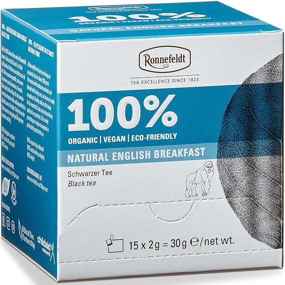 Ronnefeldt 100% Natural English Breakfast German Black Tea Bold & Smooth Morning Blend Loose Leaf Tea in 15 Individually Wrapped Bags