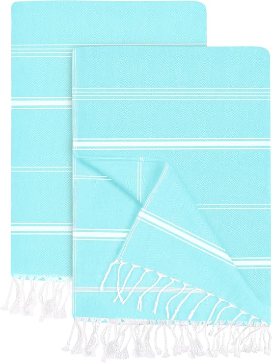 Utopia Towels Pack of 2 Turkish Beach Towel, 40 by 72 Inches, Oversized 100% Cotton, Sand Free Lightweight Absorbent Quick-Dry Beach Blanket, Extra Large Turkish Bath Towels for Travel and Pool, Aqua
