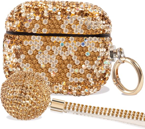 Luxurious Rhinestone AirPods 3rd Generation case,Protective Bling Diamonds AirPod 3 Charging Case Cover, Bling Airpod Gen 3 Case Gift for Women (Gold)