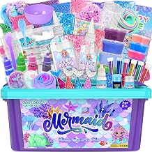 Eunvabir Mermaid Slime Kit for Girls 10 Years, Glow in The Dark Butter Slime DIY Making Kit, Premade Fluffy Glitter Cloud Christmas Valentine Toy, Kids Birthday Party Favor Friendsgiving Gifts Crafts
