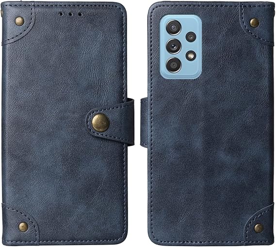 Flip Genuine Premium Leather TPU Silicone Phone Gel Case for Samsung Galaxy A72 5G 6.7" Back Cover Skin Etui Protective Protector Wallet Pouch Shell Bumper (Blue)