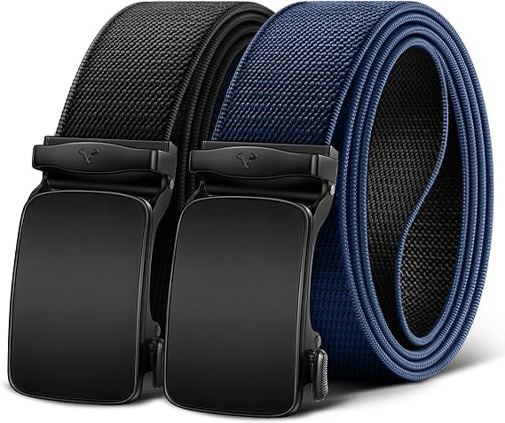 BULLIANT Men Reversible Ratchet Stretch Web Belt Trimmable 1 3/8-Gift Boxed