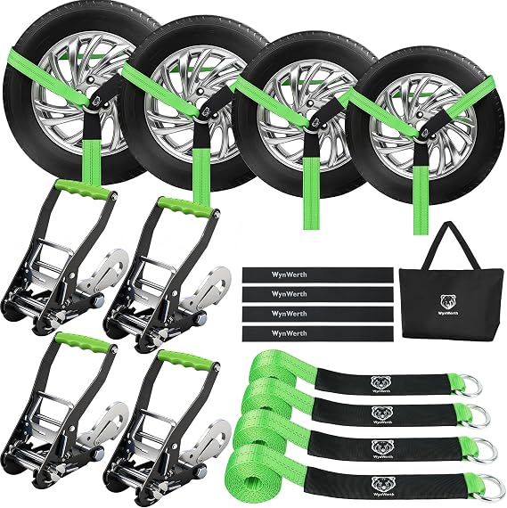 Car Tie Down Straps with Snap Hooks, 10,000LBS Break Strength | 4 Pack, 2" x8', Heavy Duty Tire Ratchet Strap for Trailers, Hauling UTV, SUV, Truck, Any Cars