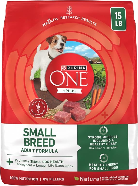 Purina ONE Plus Small Breed High Protein Dry Dog Food, Lamb, 15 lb Bag | Lamb & Rice Formula, natural kibble with a Smartblend of ingredients to support small dog health and energy