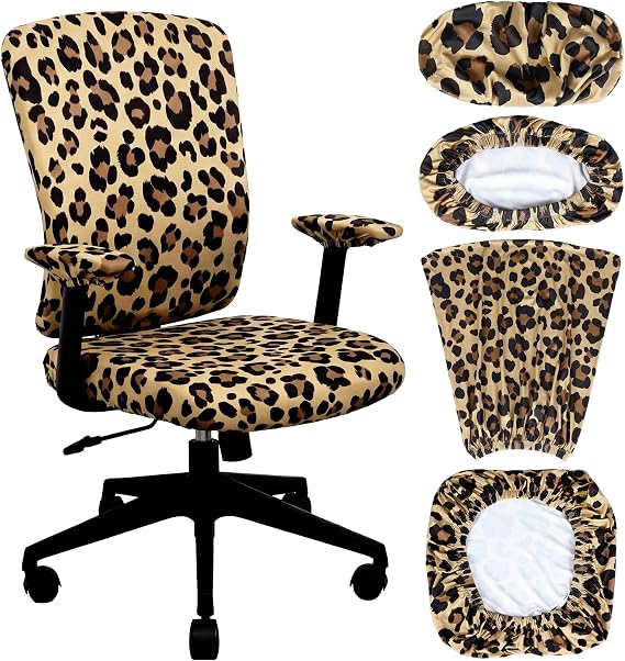 Suncalla 4 Pcs Cheetah Printed Office Chair Covers Leopard Desk Chair Cover