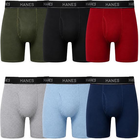 Hanes mens Underwear Boxer Briefs Pack, Cool & Breathable Cotton Moisture-wicking Underwear for Men, No Ride Up - Heather Blue/Red/Black - 6 Pack - 3X-Large