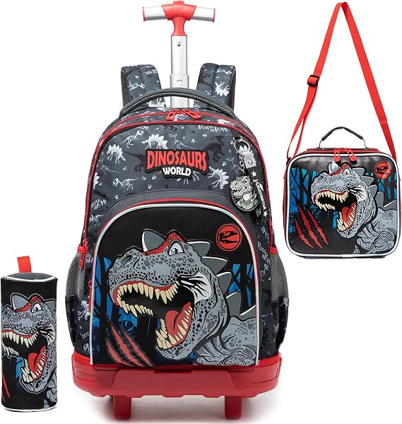 Rolling Backpack for Kids 8-12 Boys Dinosaur Backpack with Wheels for School Backpacks for Boys Kids Backpacks for Elementary Middle School Student