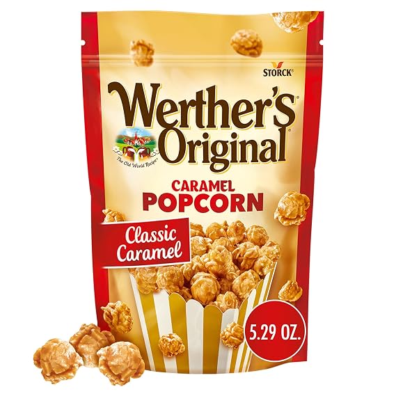 Werther's Original Caramel Popcorn - Gourmet Sweet Popcorn, Caramel Flavored, for Gifting, Snacks, and Holidays, Resealable Pouch - 5.29 Oz Bag (Pack of 1)