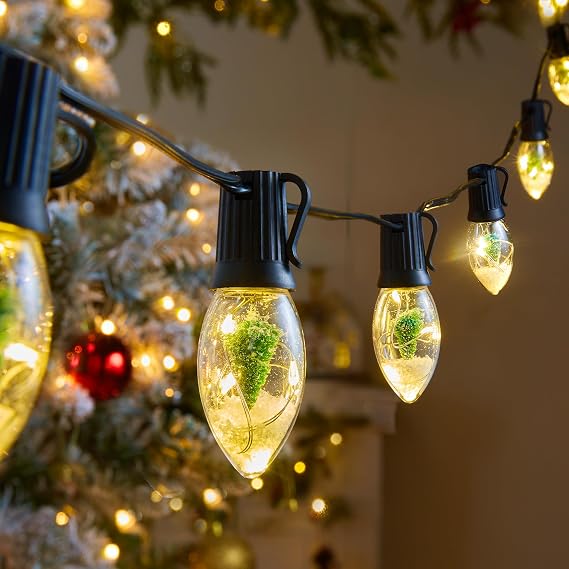 C9 LED Christmas Lights Outdoor, 25 Ft C9 String Lights with 20 Shatterproof LED Bulbs, 4 Light Mode, Connectable Waterproof Christmas Tree Lights for Outside Indoor Holiday Garden Decor, Warm White