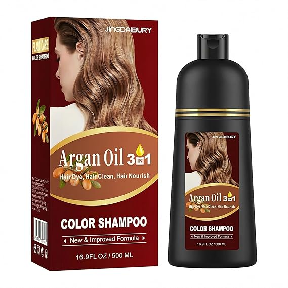 Black Argan Oil Hair Dye - 16.9 Fl Oz, 3 in 1 Semi-Permanent Color Shampoo, Easy To Use (Black)