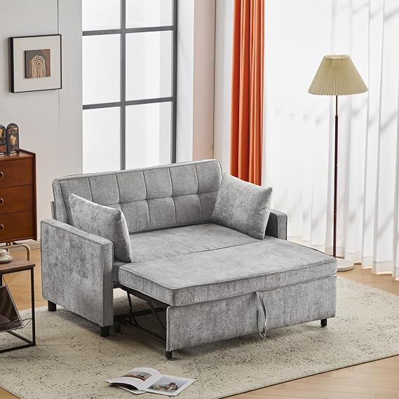 Sofa Bed with Sleep Function Two Seater Sofa, Double Sofa Bed, Adjustable Backrest, Chenille Fabric, High Density Foam, Living Room Sofa, Sofa with Bed Function (Grey)