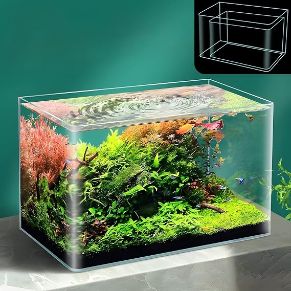 2 Pack Aquarium Fish Tank 5 Gallon&3 Gallon Hot Curved Glass Fish Tank Living Room Small Aquarium Betta Fish Ecological Mini Fish Tank 13.7" L 8.2" W 9" H