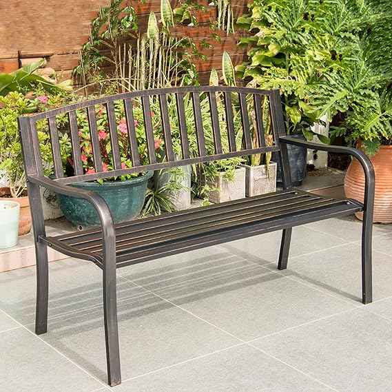 Outdoor Bench Weatherproof,Garden Benches Seat Chair,Heavy-Duty Metal Loveseat,Outdoor Seating,Outdoor Furniture Suitable for Parks, Shopping Malls, Streets and Communities(Copper)