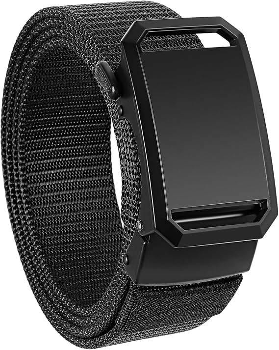 GAEKEAO Ratchet Belt for Men - No-Holes Adjustable Nylon Belt with Slide Buckle for Golf, Casual, Work & Travel with Gift Box