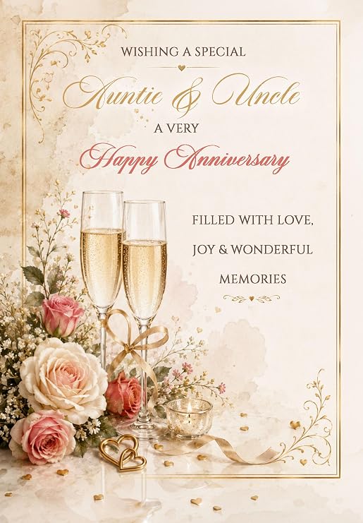 Auntie & Uncle Anniversary Card - Personalise with Any Relation & Year - Congratulations Champagne Glasses Design - LUXURY TEXTURED CARD - POSTED SAME DAY - FULL COLOUR INSIDE!
