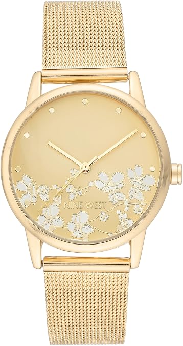 Nine West Women's Floral Dial Mesh Bracelet Watch