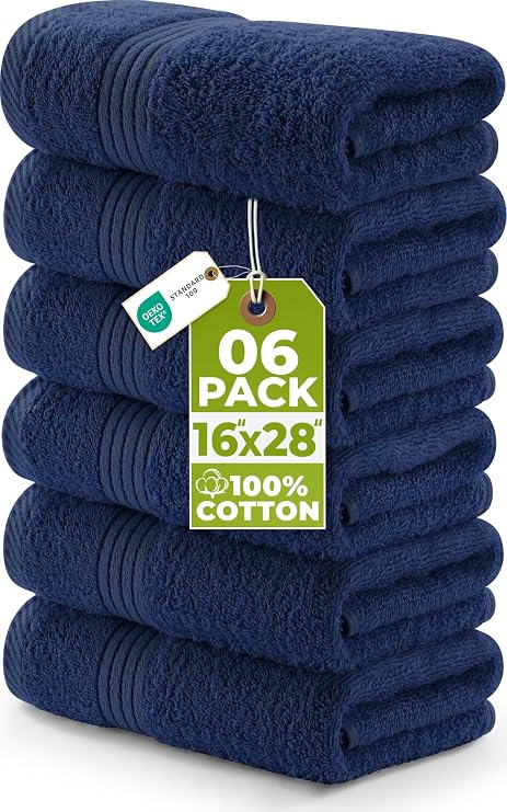 Utopia Towels 6 Piece Hand Towels Set, 16x28 in, 100% Cotton, Navy
